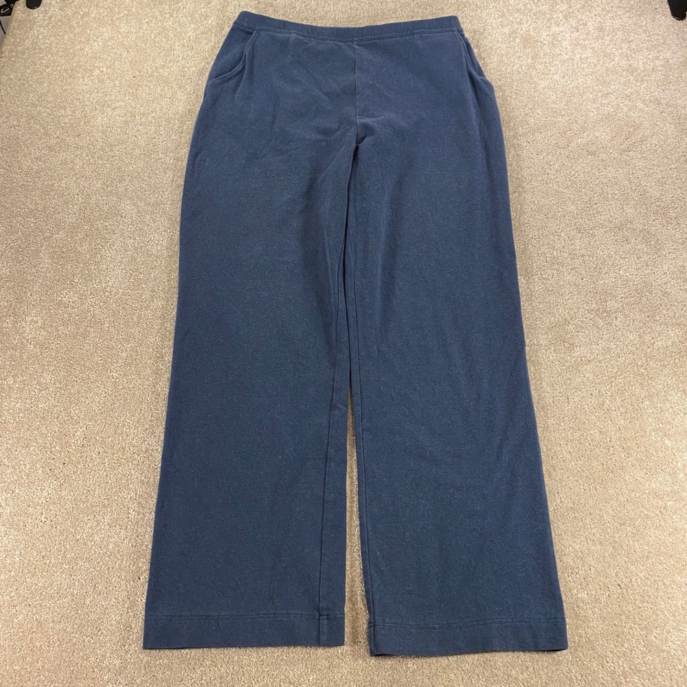 L.L.Bean Knit‎ Pants Womens Large Regular Navy Blue Wide Leg Cotton